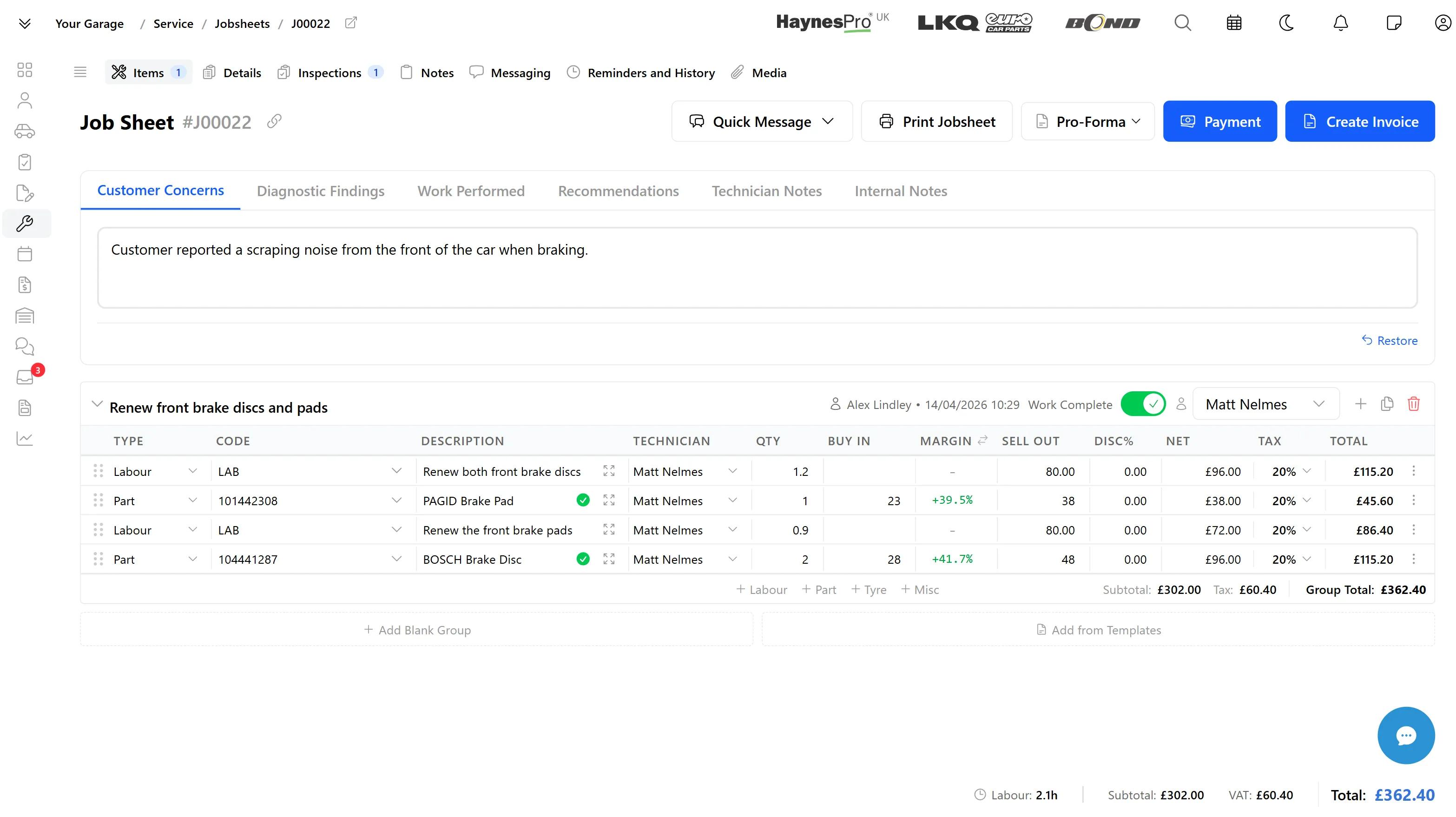 LaunchControl job sheet interface