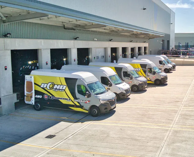 Bond International delivery vehicles outside the depot