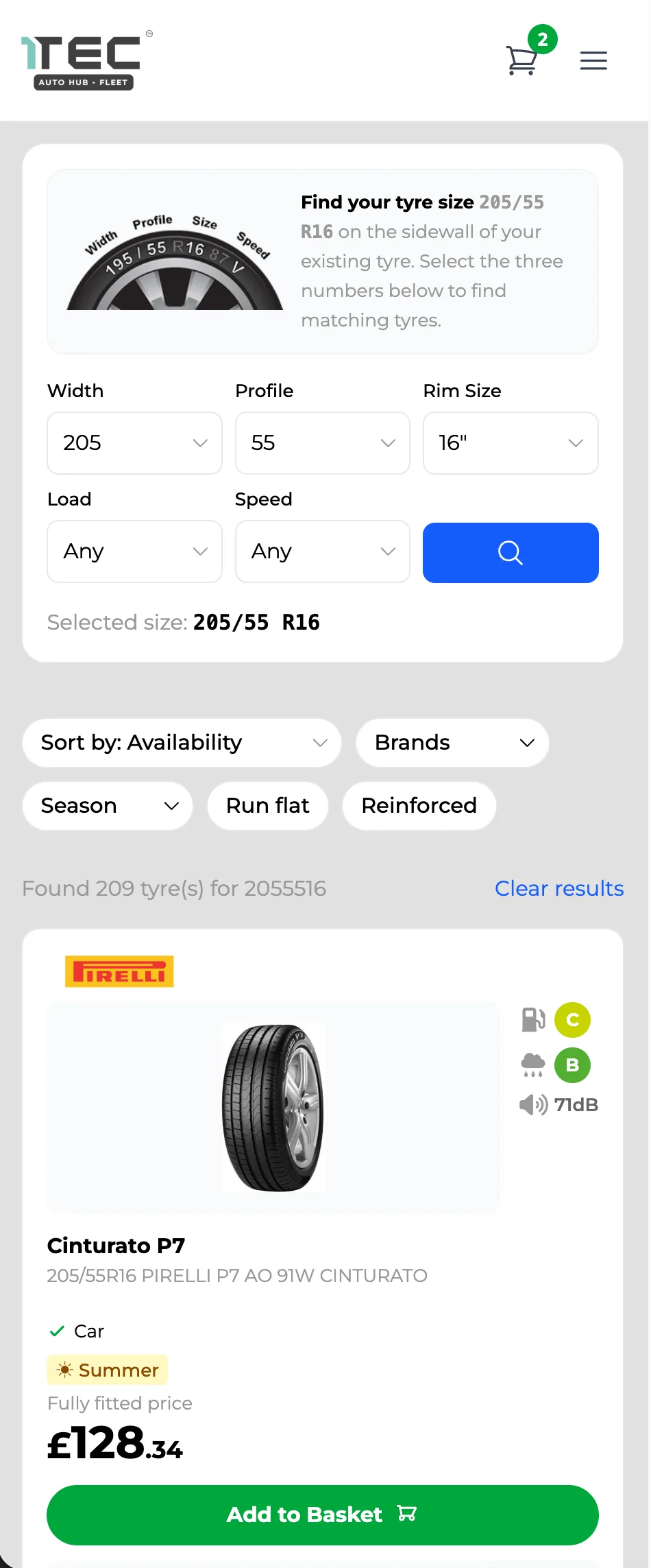 Bond International mobile tyre stock results inside LaunchControl showing live stock and order action