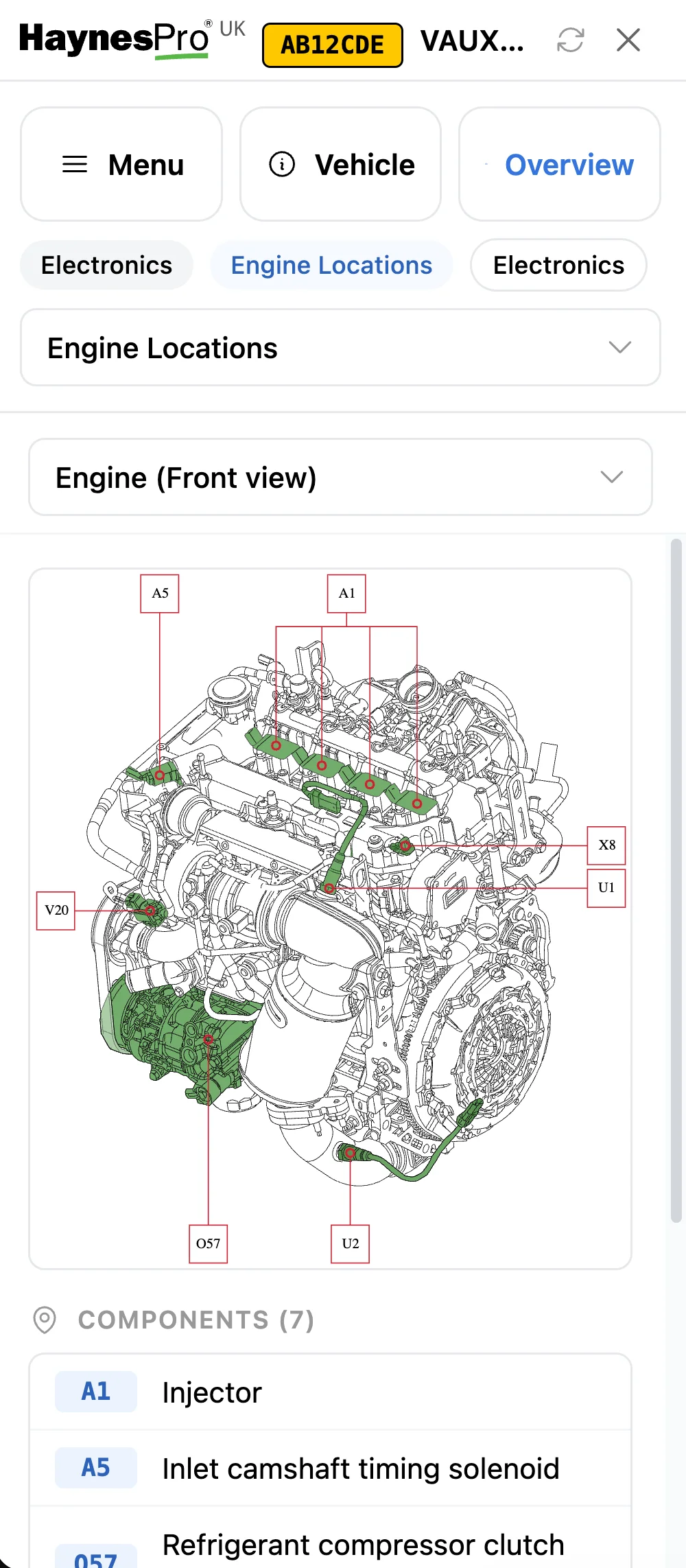 HaynesPro engine locations on mobile