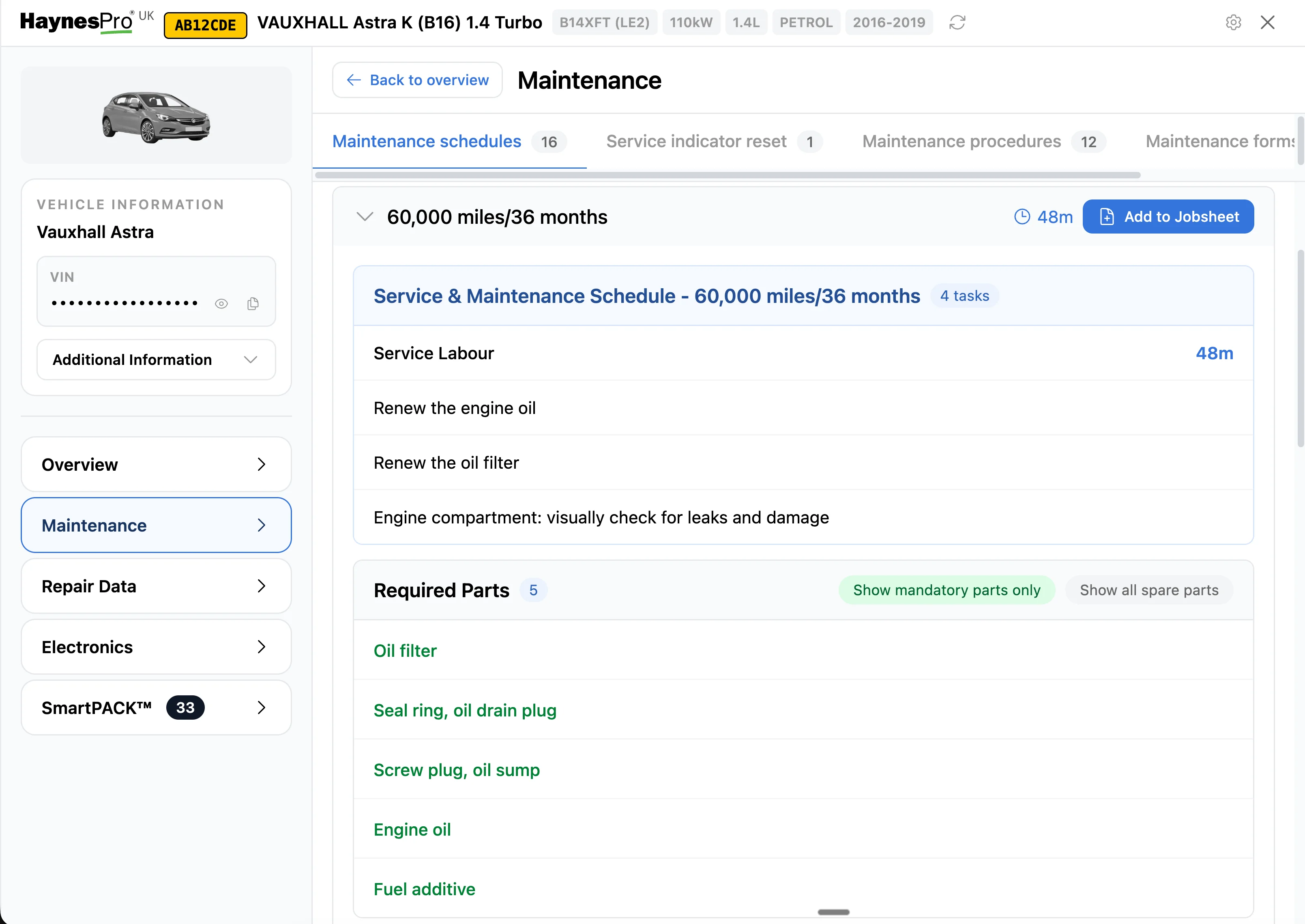 HaynesPro maintenance schedule view inside LaunchControl