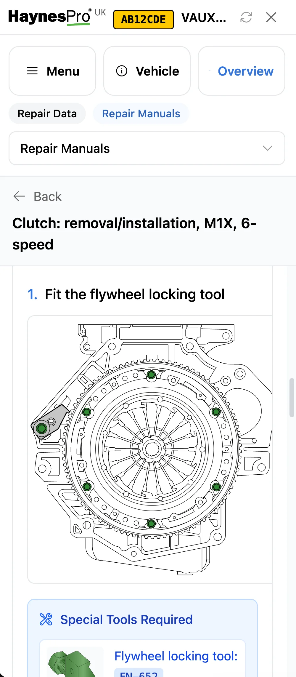 HaynesPro repair manual on mobile