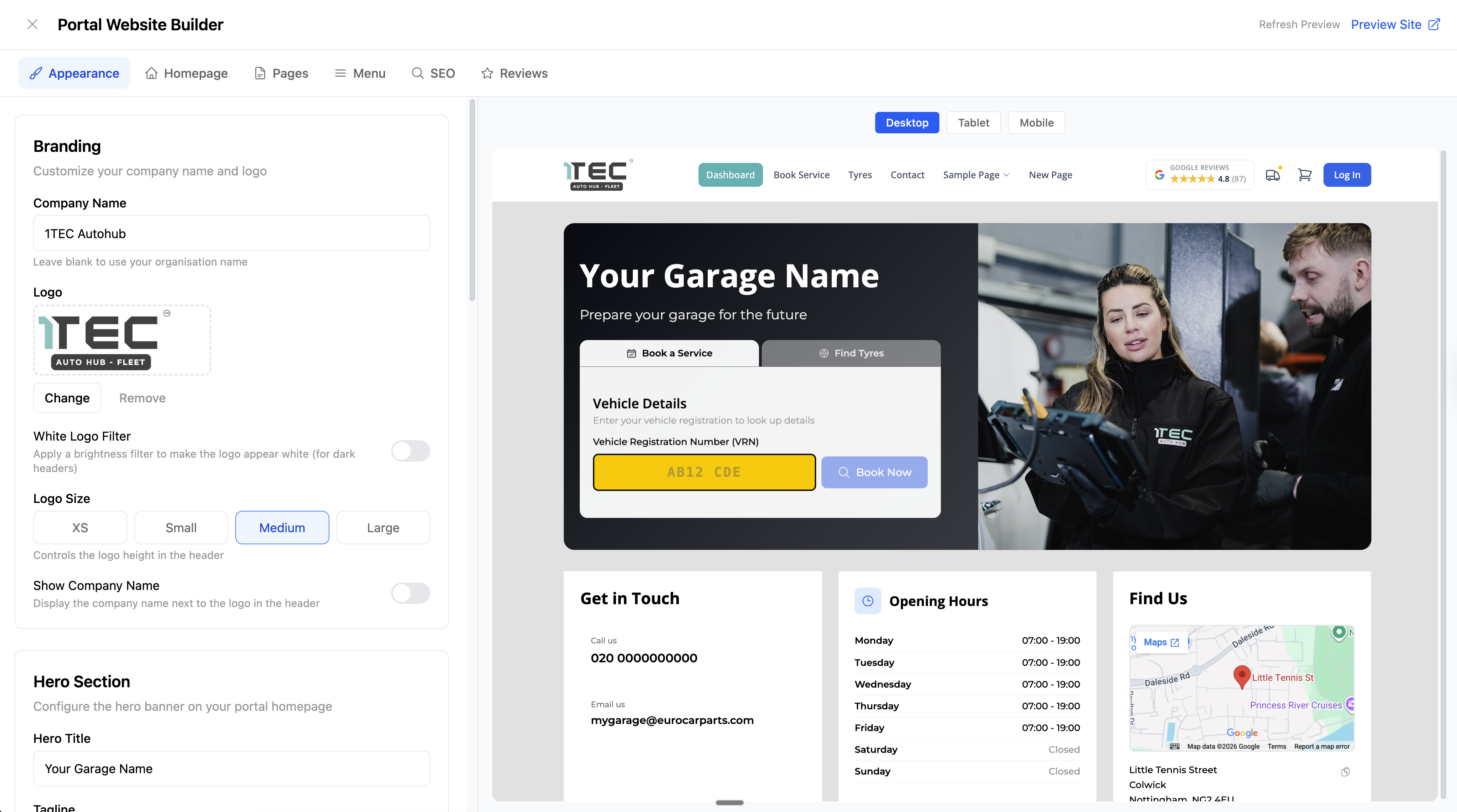 LaunchBay website builder interface